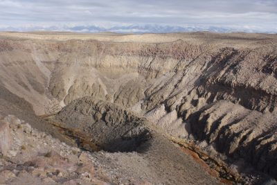 view of horseshoe bend from above near Bishop, CA