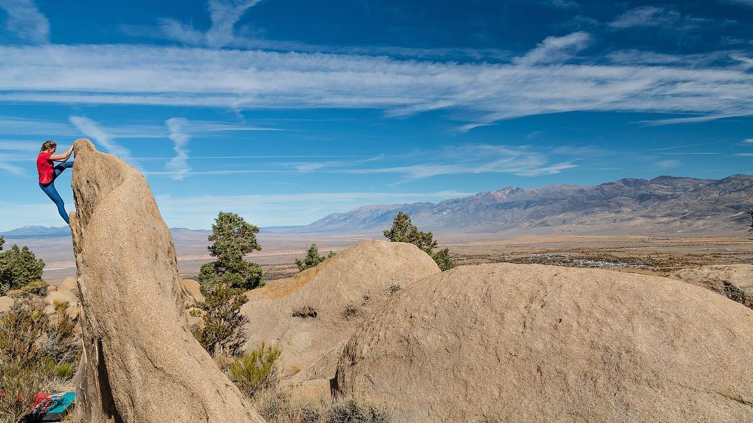 rock climber enjoying the Druid Stones in the Eastern Sierra