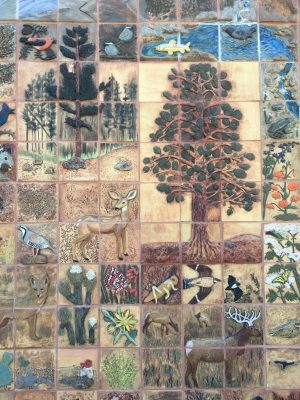 image of some of the ceramic tiles in the Bishop library mural