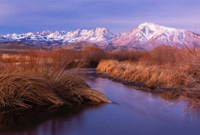 Owens Valley and Sierra Nevada winter dawn. Bishop. CA