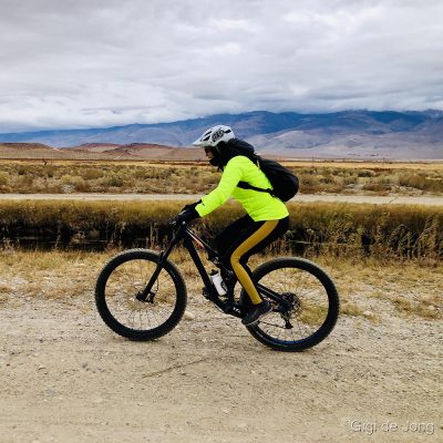 Winter biking along canals. Bishop. CA