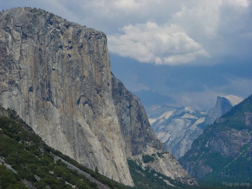 Storm clouds roll in over El Capitan and Half Dome in Yosemite National Park