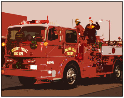 Fire engine in holiday parade stylized