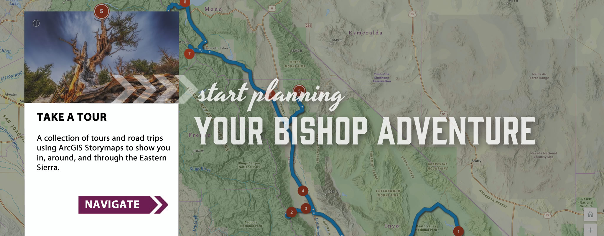 ArcGIS Guided Story Maps to take you in, around and through the Eastern Sierra.