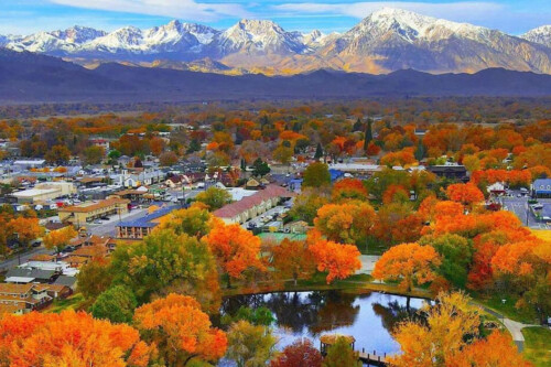 Bishop City Park aerial view in fall. @mike_h_tran