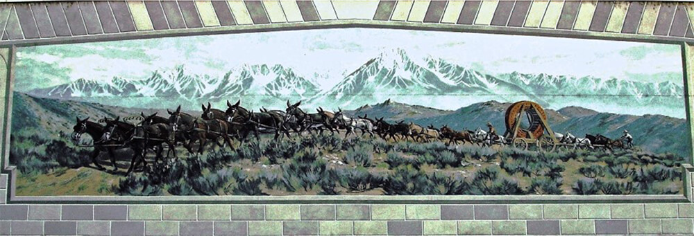 Twenty-two Mule Team mural on Union Bank north wall