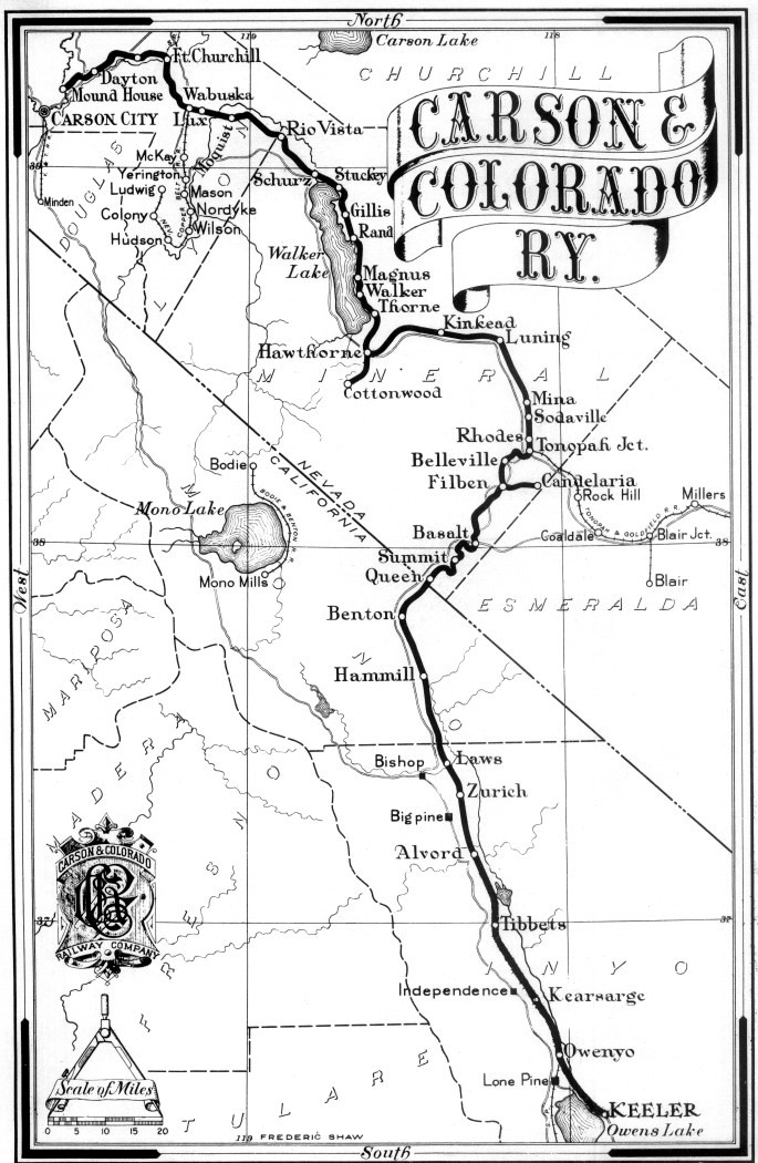 1883 Carson & Colorado Railway Map. Map Courtesy of Carsoncolorado.com.