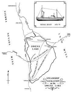 Steamship Navigation Routes on Owens Lake in late 1800s. Map Courtesy of Eastern California Museum.