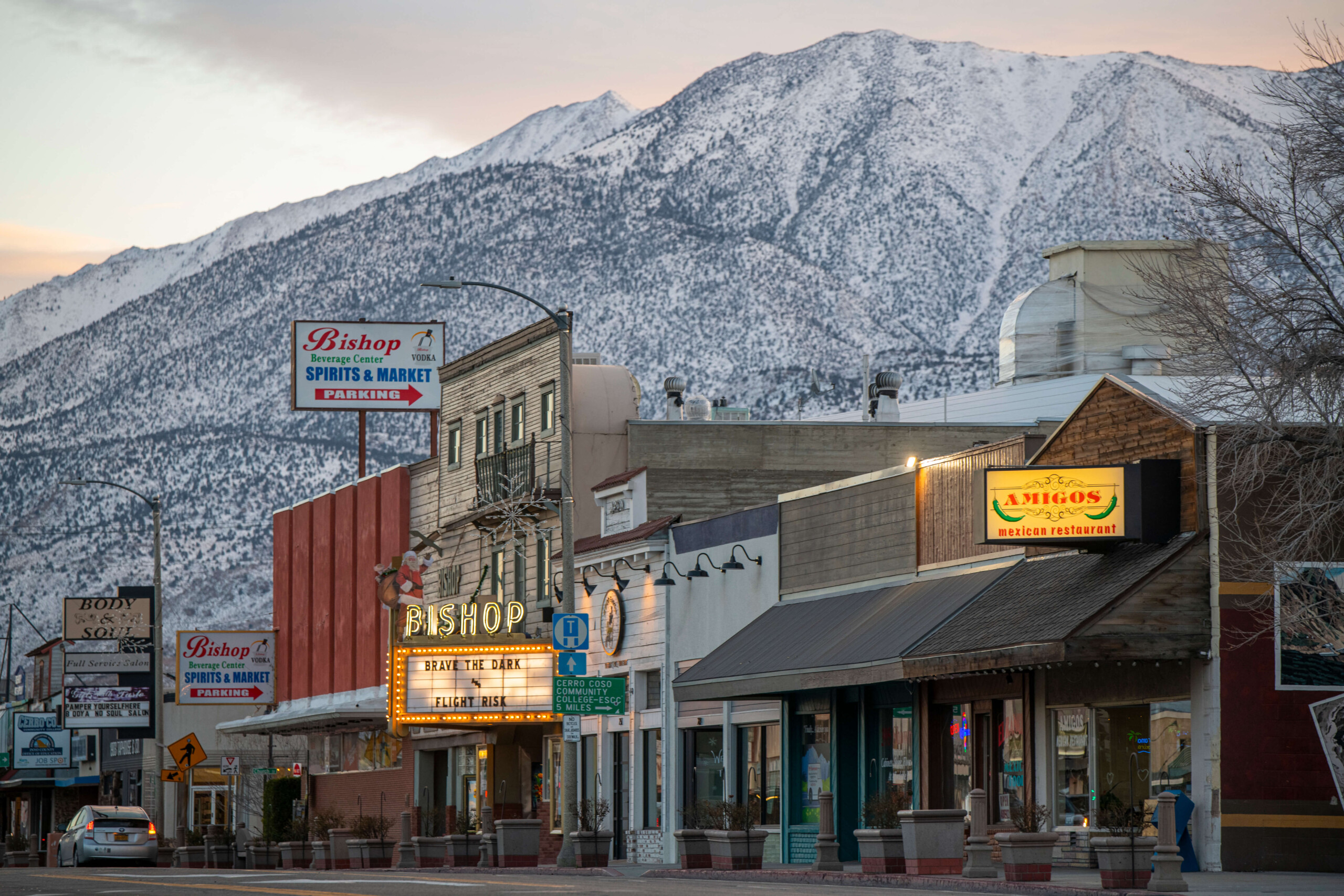 downtown Bishop with the High Sierra in the distance