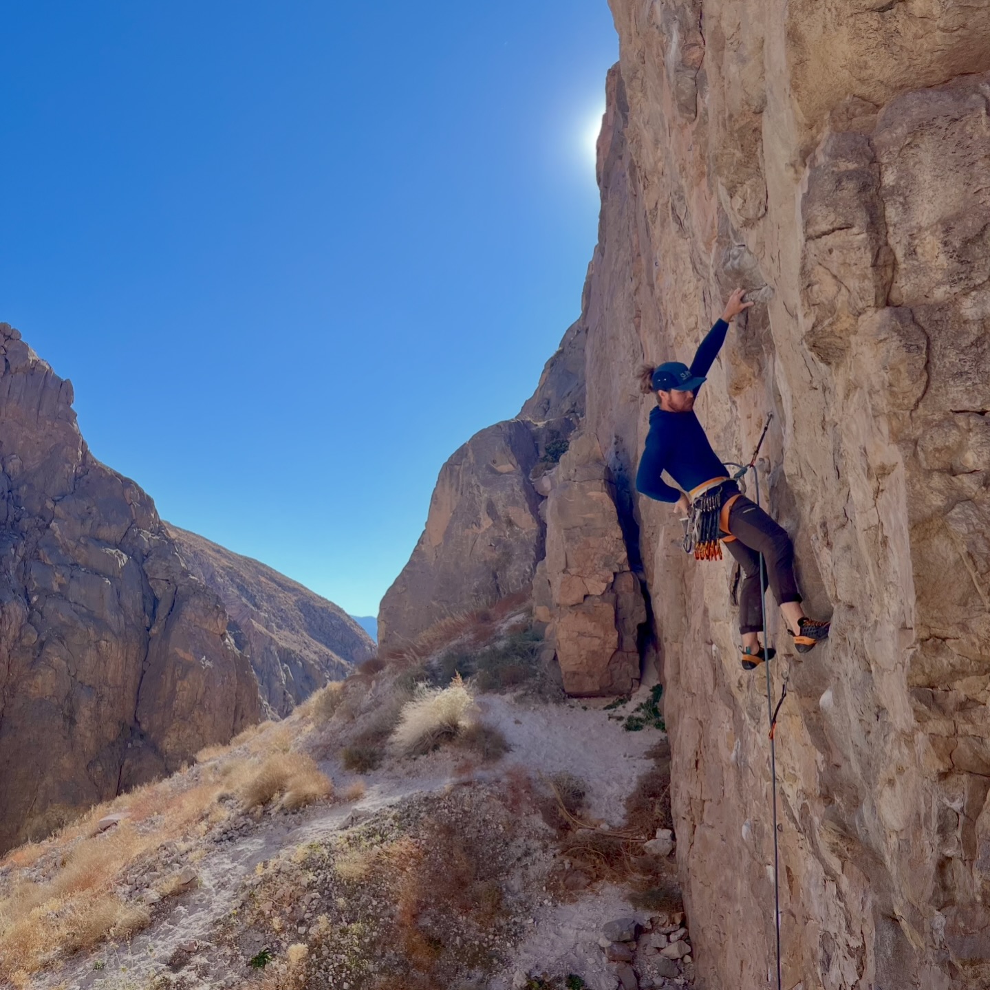 Person Climbing in Owens River Gorger