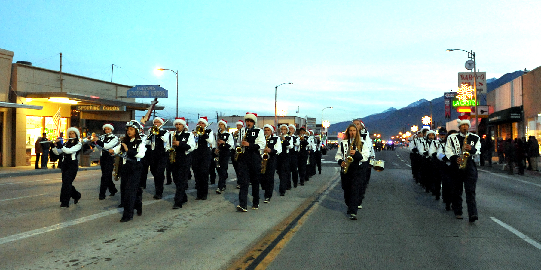 Marching band Gayla Wolfe Marching band on Main Street in Bishop's Christmas Festival Parade